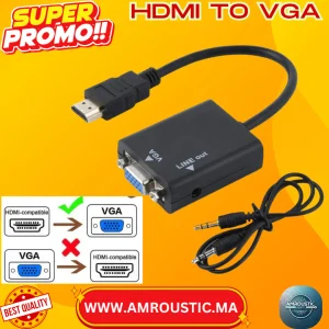 Adaptateur HDMI vers VGA avec sortie audio 3.5 mm – HDMI mâle vers VGA femelle