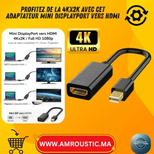 Adaptateur Mini DisplayPort vers HDMI 4Kx2K Full HD 1080p