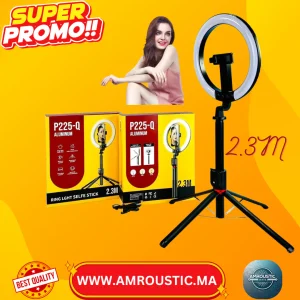 Anneau Lumineux LED P225-Q – 2 en 1 Ring Light & Perche à Selfie 2.3M